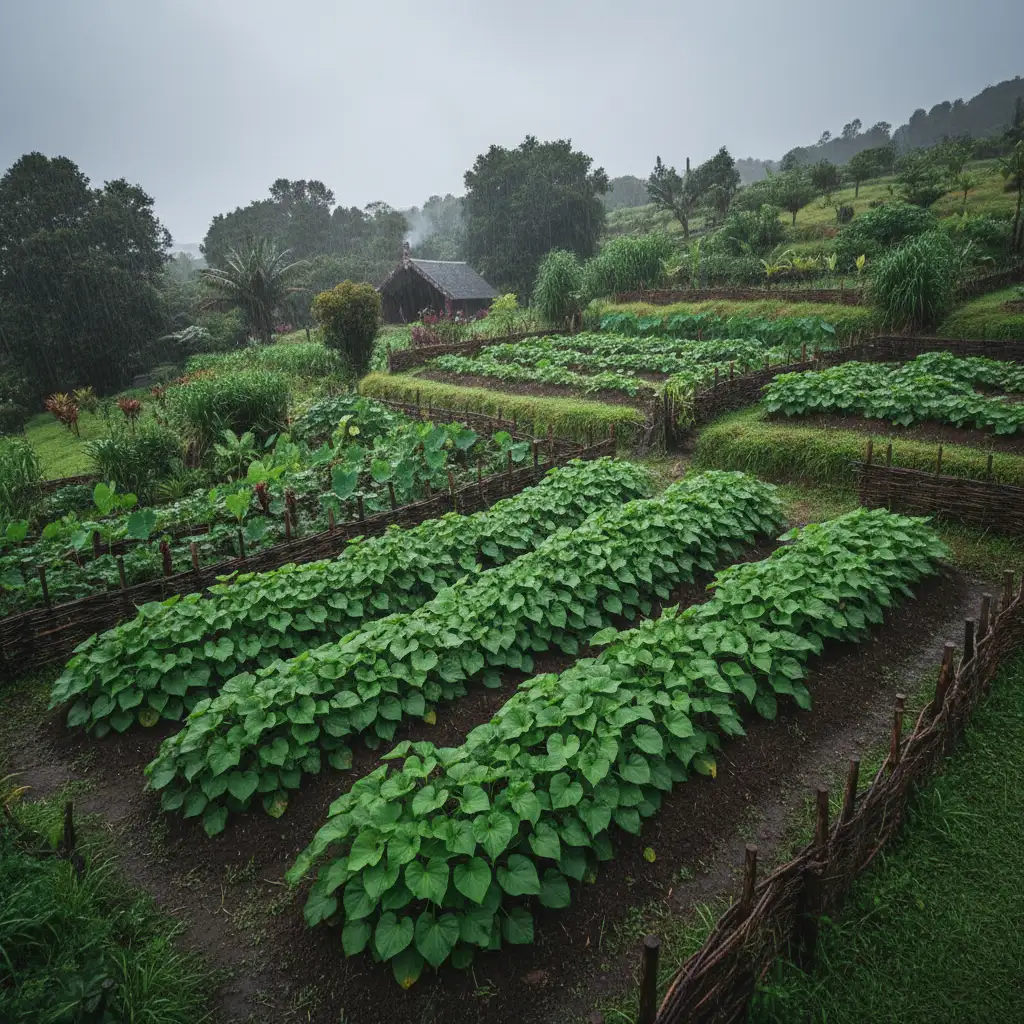 Traditional Māori garden receiving rain under the influence of Waipuna-ā-rangi