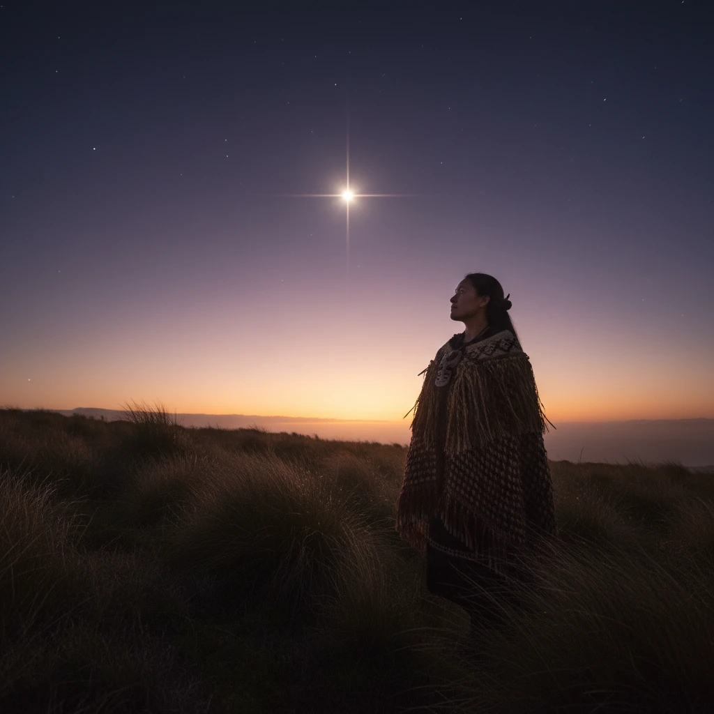 Looking up at the Hiwa-i-te-rangi wishing star at dawn