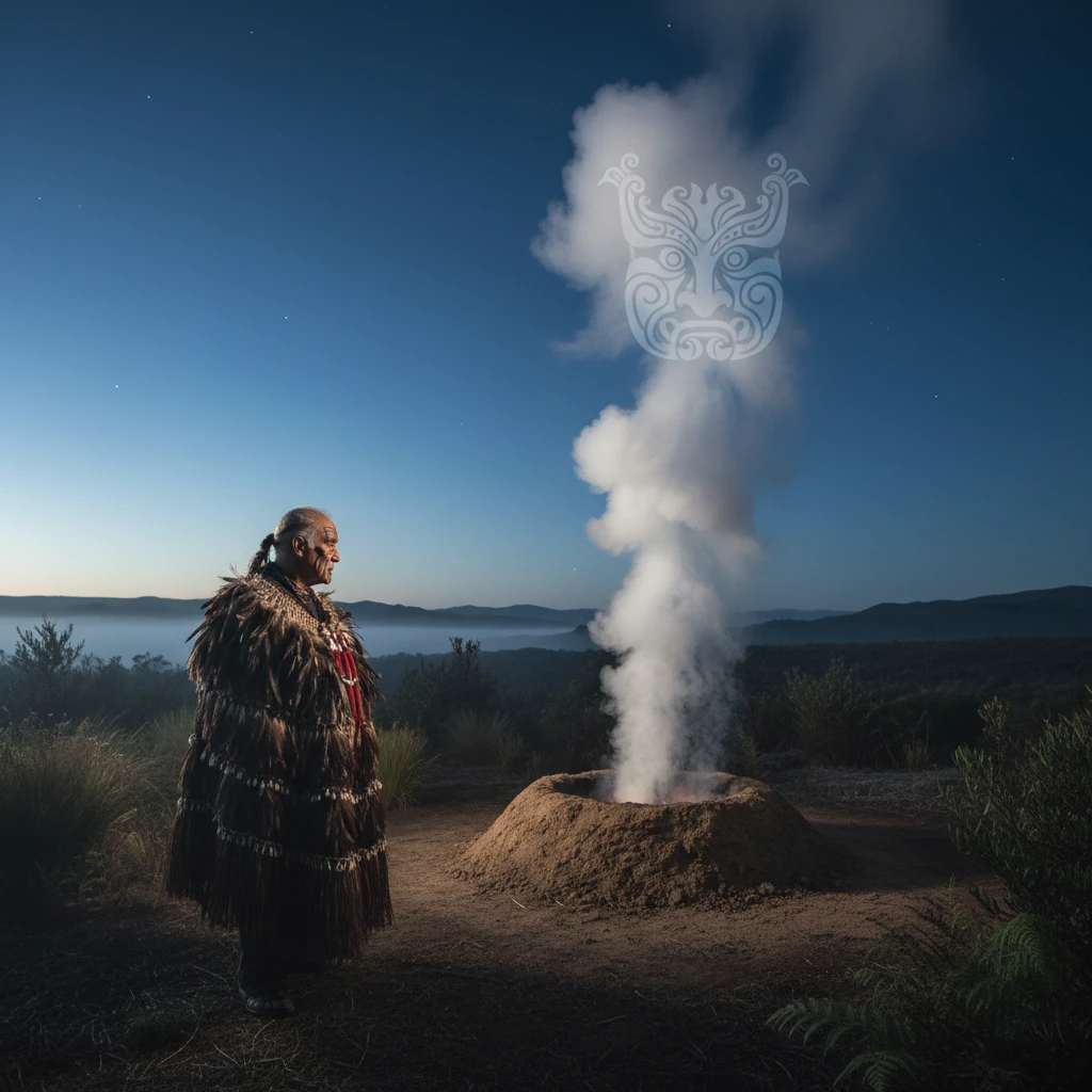 Tohunga reading the steam rising from the Umu Kohukohu Whetū