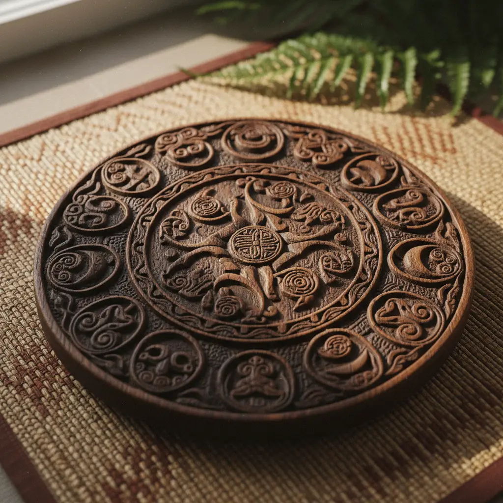 Traditional Māori lunar calendar dial carved in wood