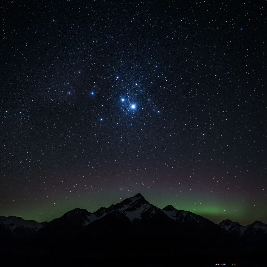 The Pleiades star cluster (Matariki) visible in the night sky