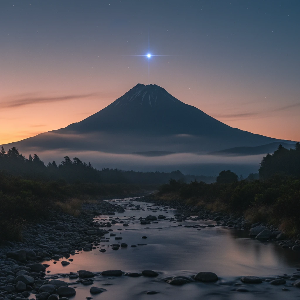 Puanga (Rigel) rising over Mount Taranaki