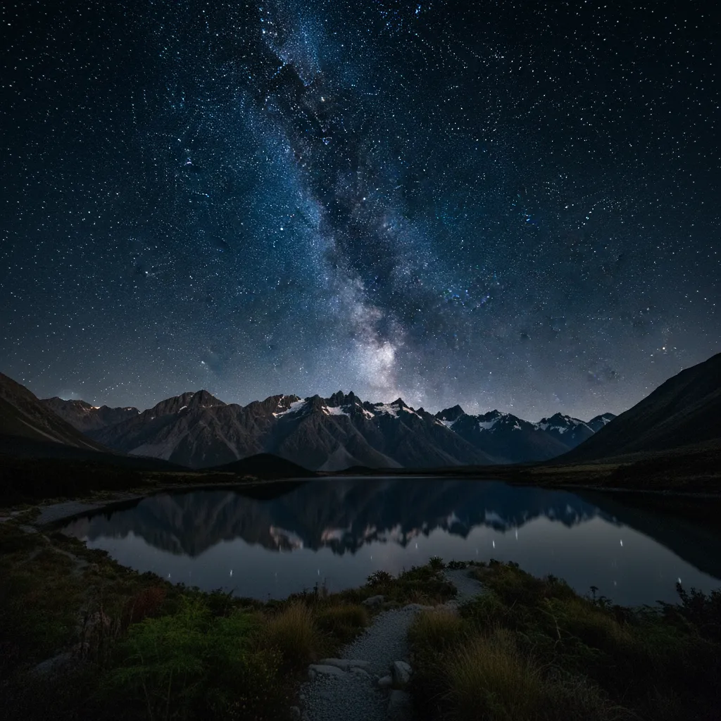 The Matariki star cluster rising over the New Zealand landscape