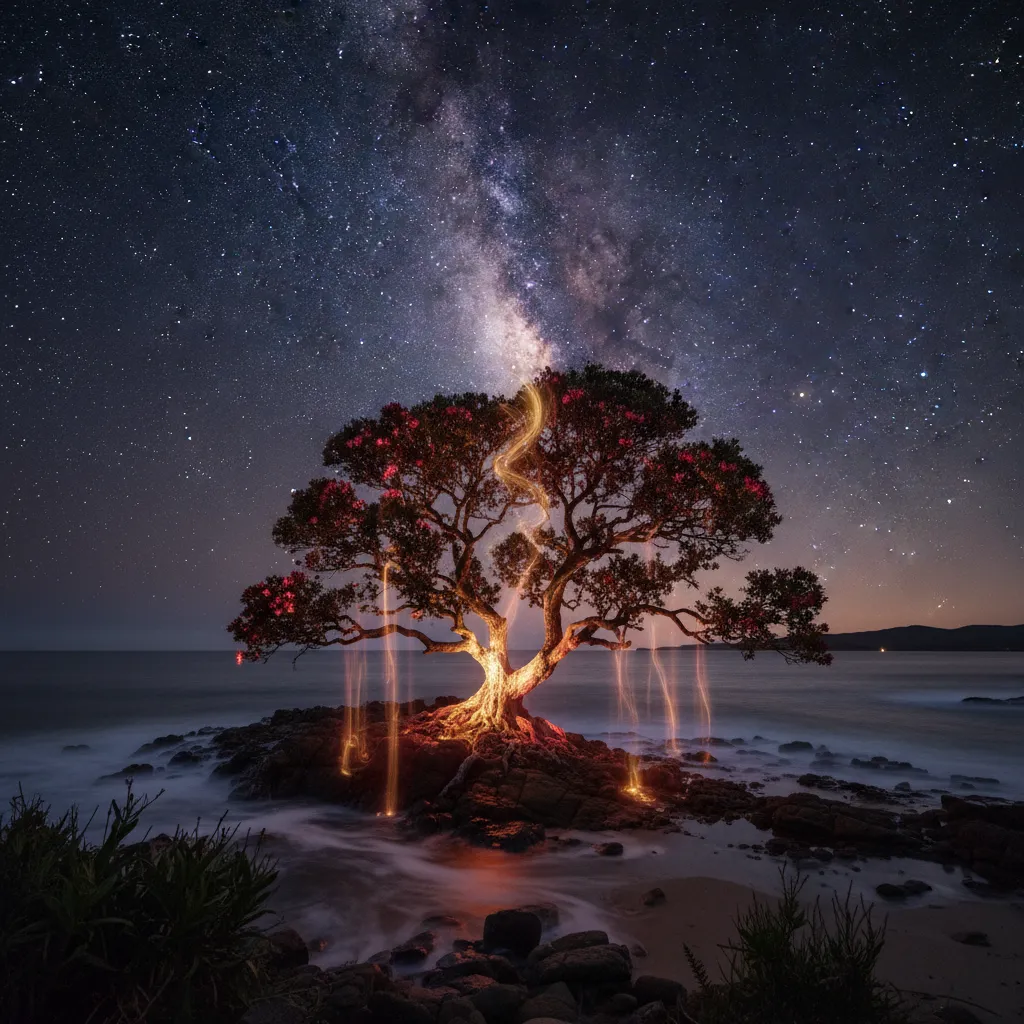 Pōhutukawa star representation connecting to spirits