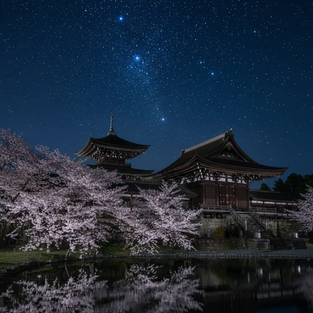 Japanese shrine under the Subaru star cluster