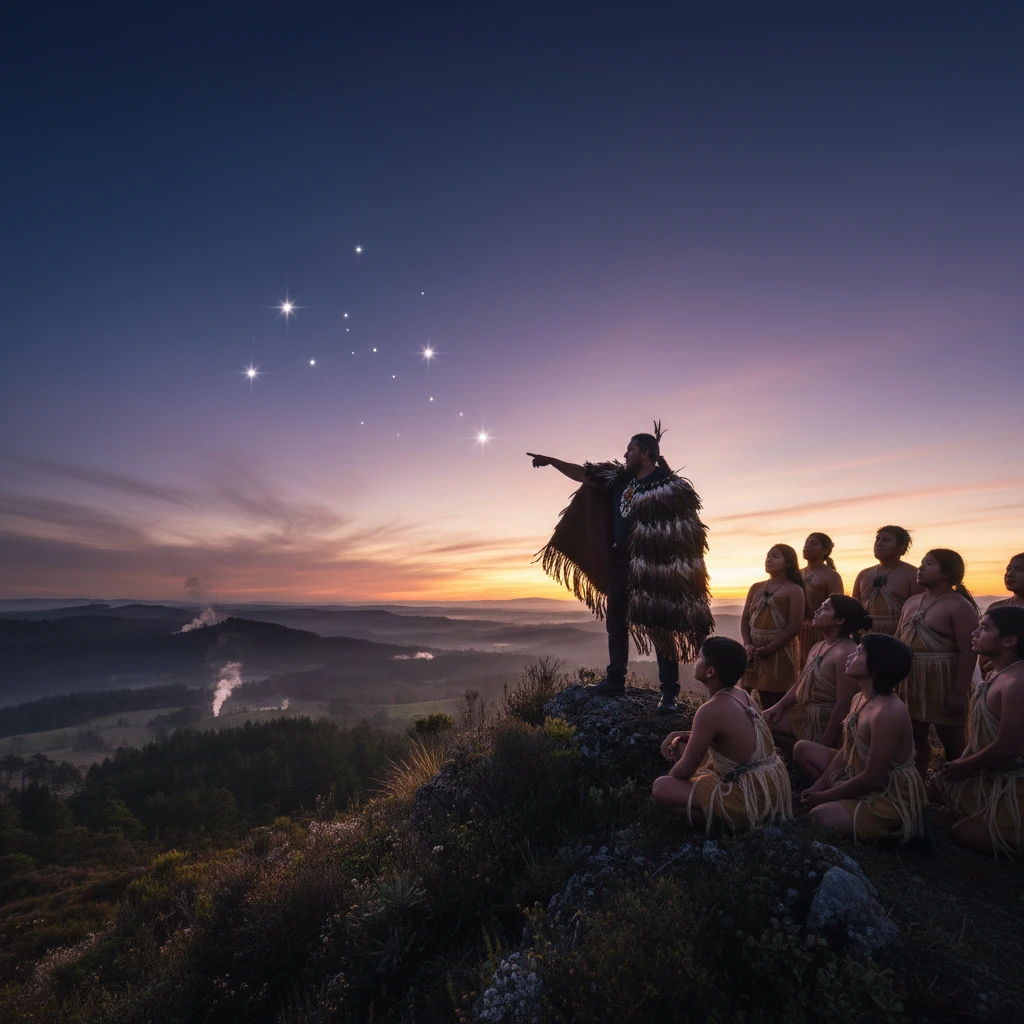 Tohunga teaching Matariki weather prediction