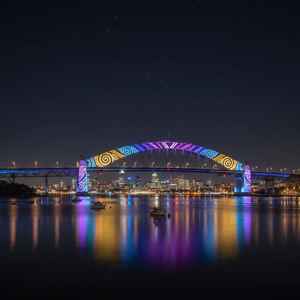 Vector Lights show on Auckland Harbour Bridge for Matariki