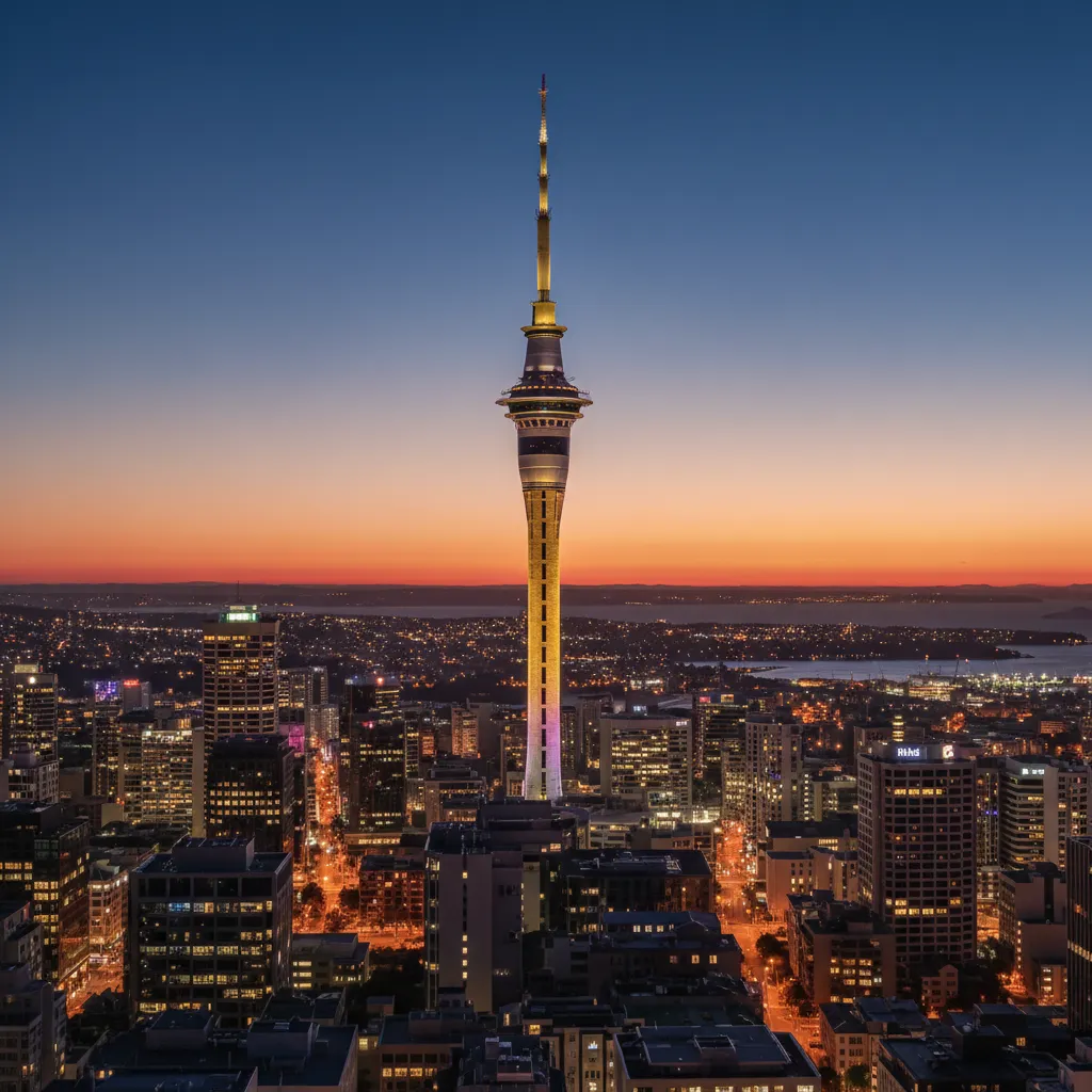 Auckland Sky Tower illuminated for Matariki