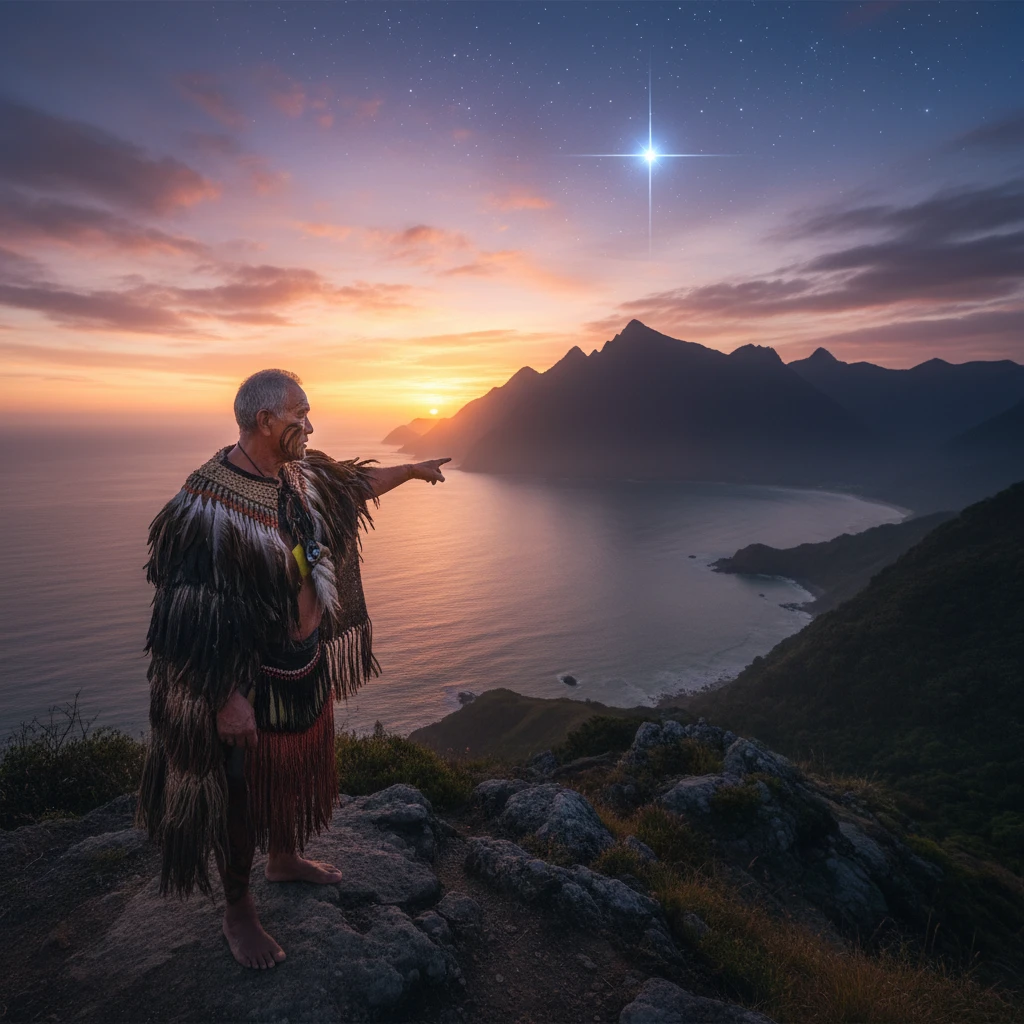 Viewing the star Puanga over the mountains