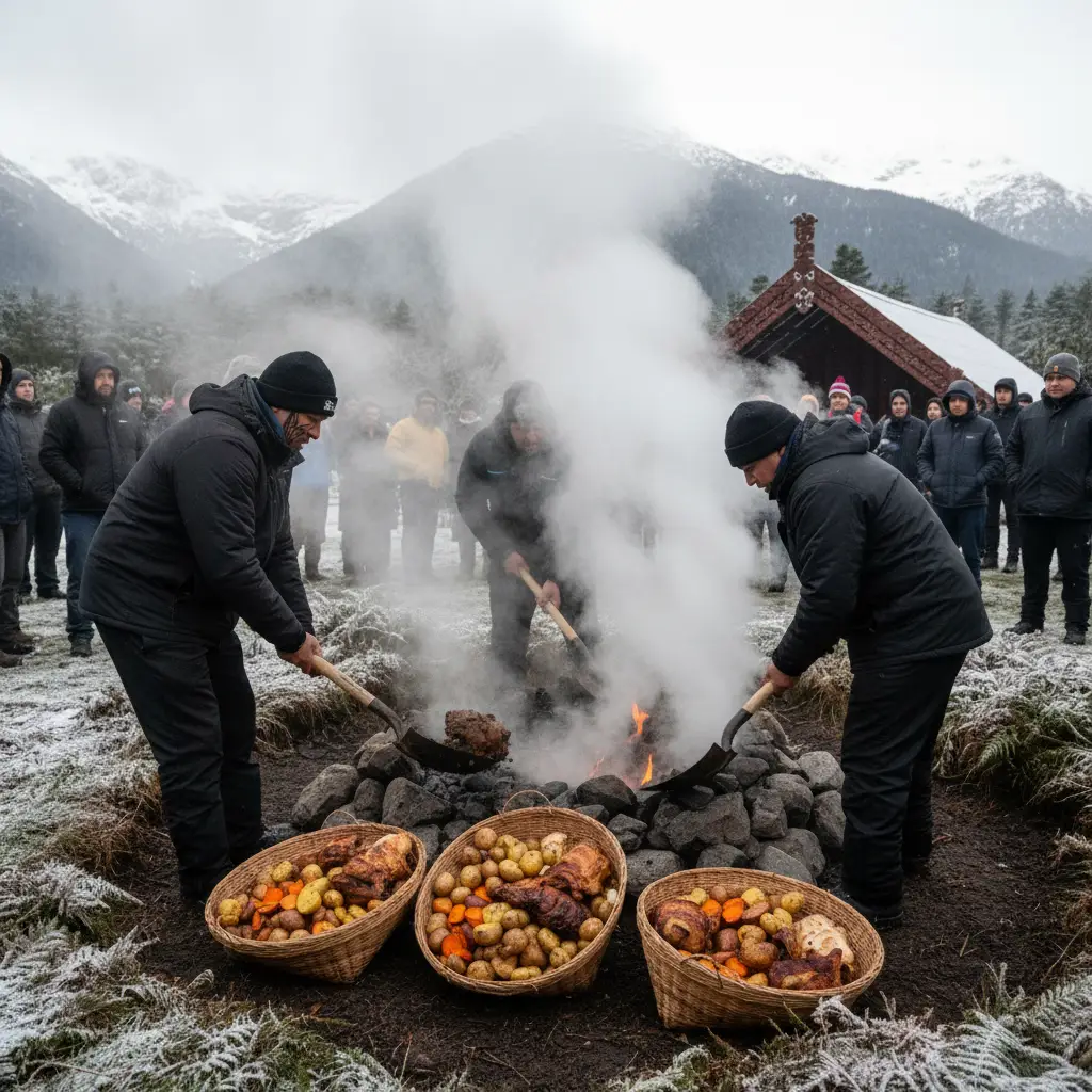 Traditional Hangi preparation for Matariki