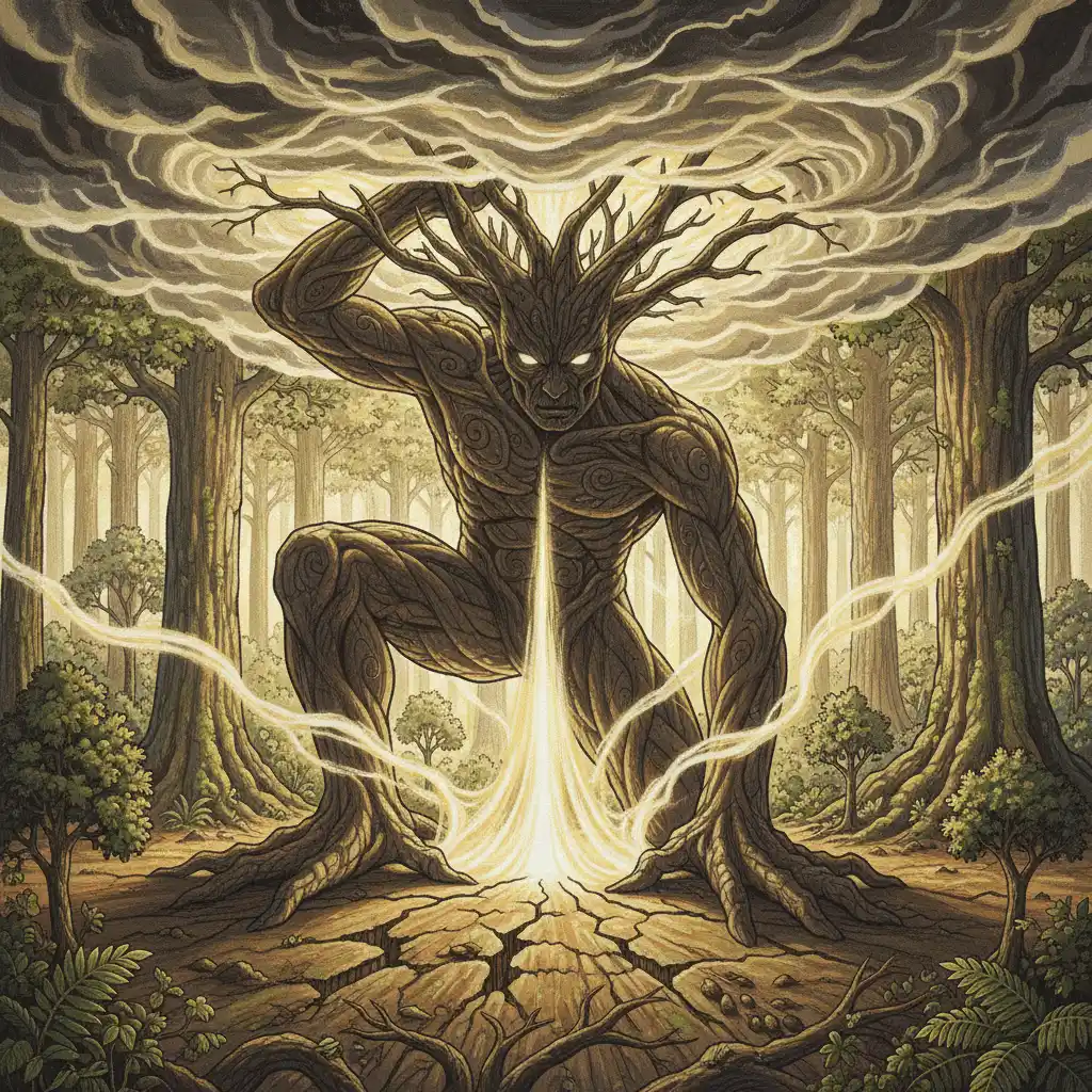 Tāne Mahuta separating Ranginui and Papatūānuku