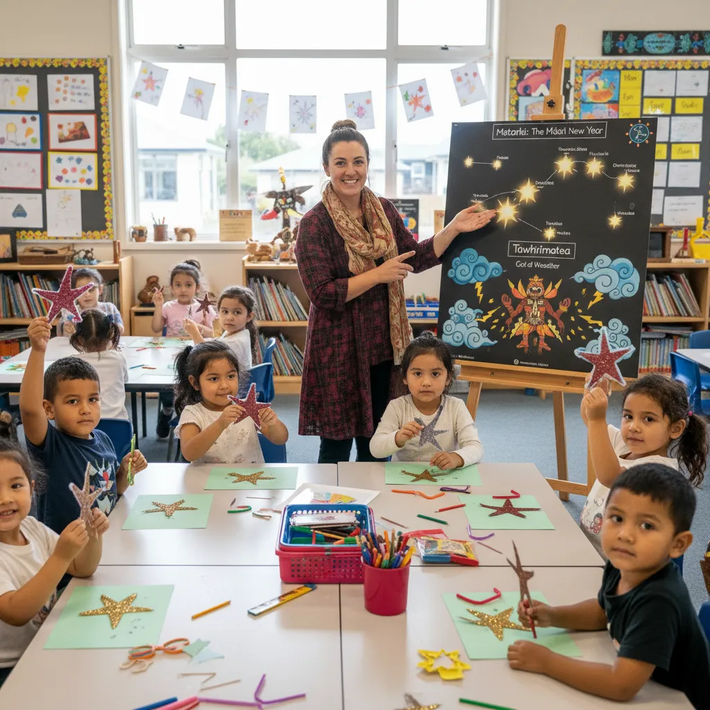 Students learning about Matariki through art