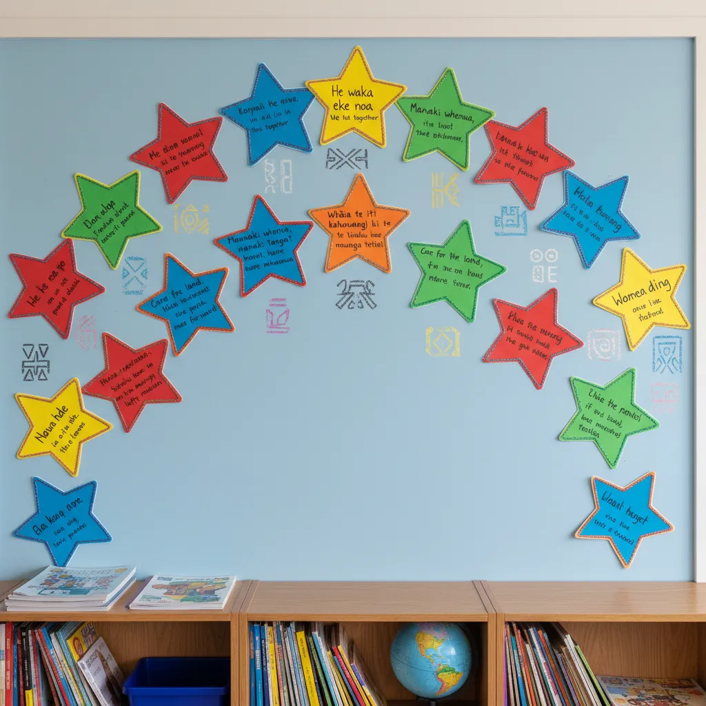 Classroom display of Matariki quote cards
