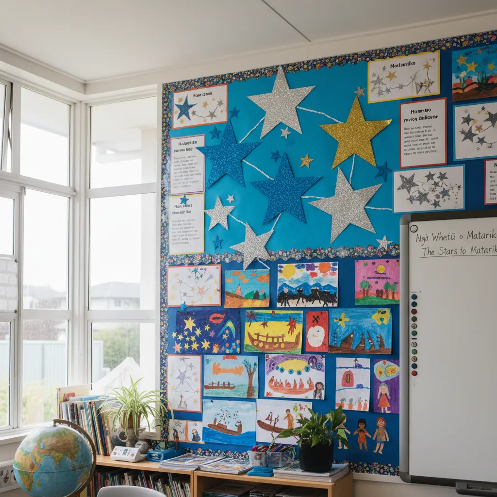 Classroom display featuring Matariki educational resources