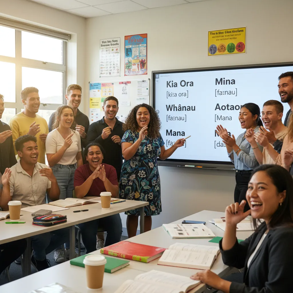Group learning Te Reo Māori pronunciation
