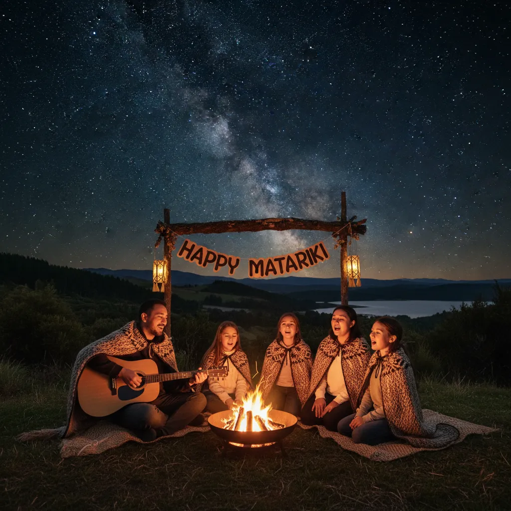 Family singing waiata for Matariki