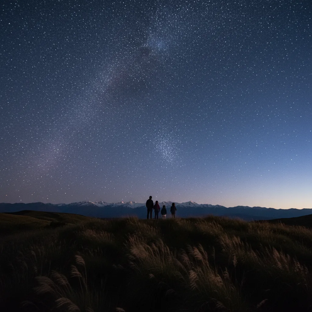 Family viewing Matariki in the pre-dawn sky
