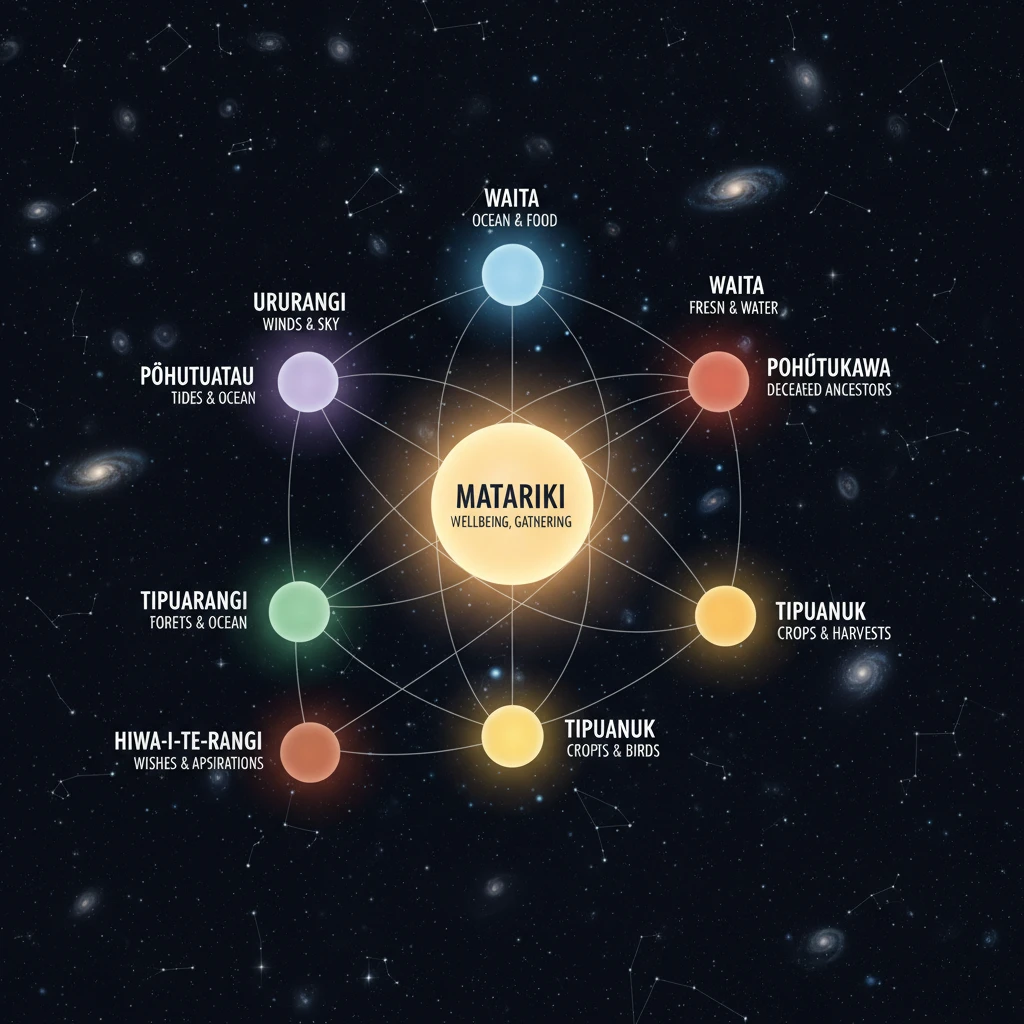 Diagram of the 9 stars used in Matariki resources for teachers