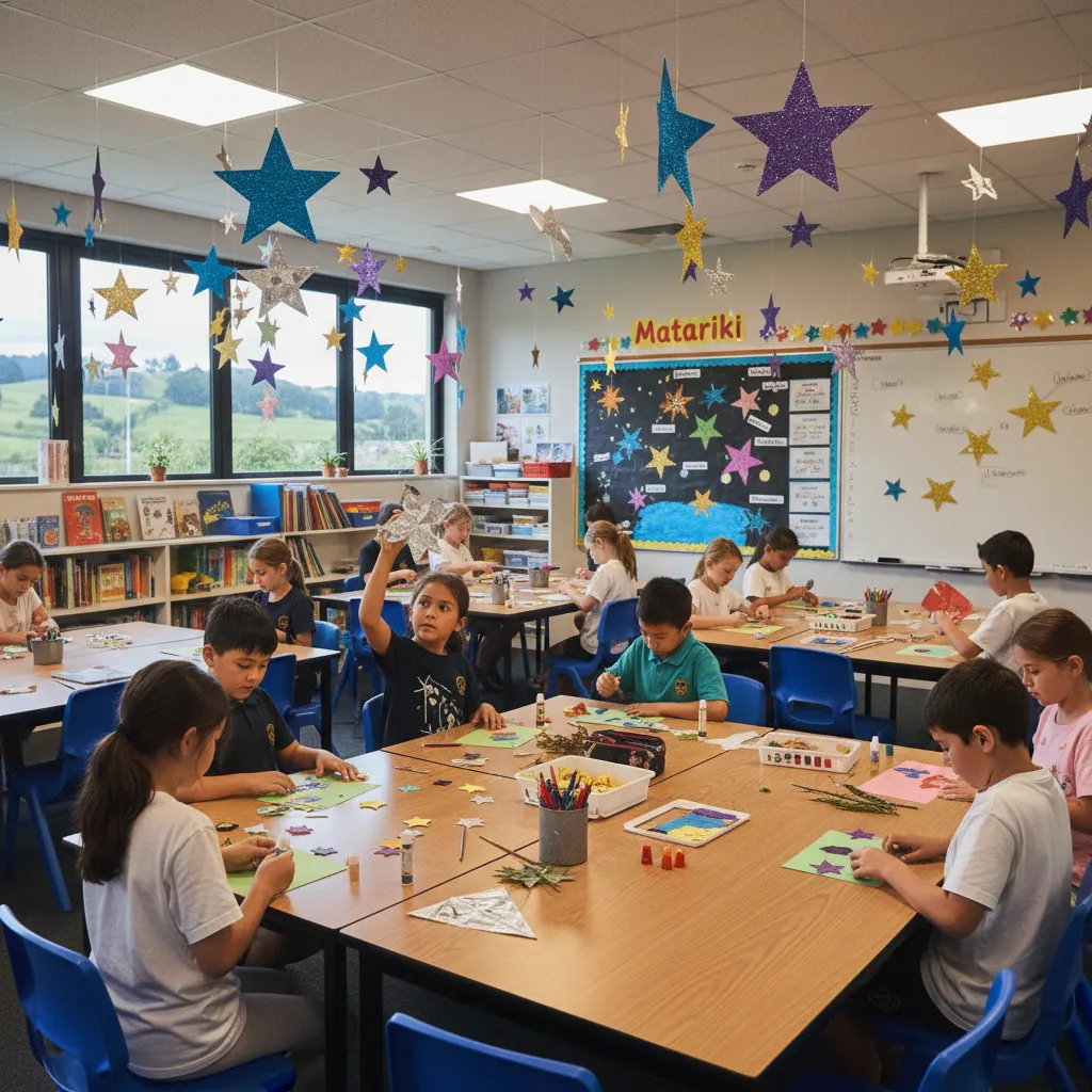 Classroom setting with students working on Matariki resource pack activities