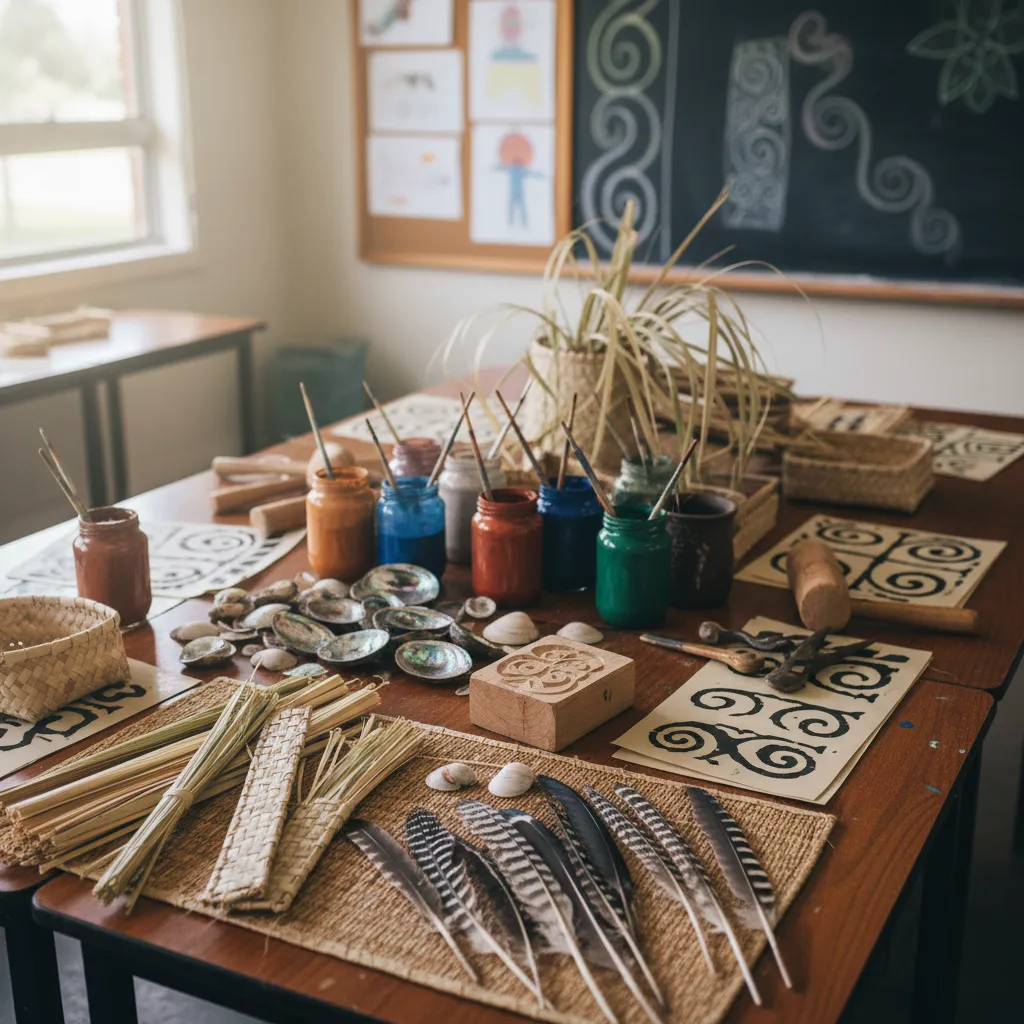 Matariki art supplies including flax and natural materials