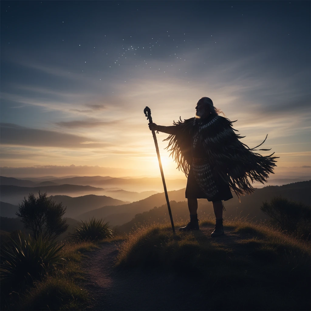 Tohunga reading the Matariki stars at dawn