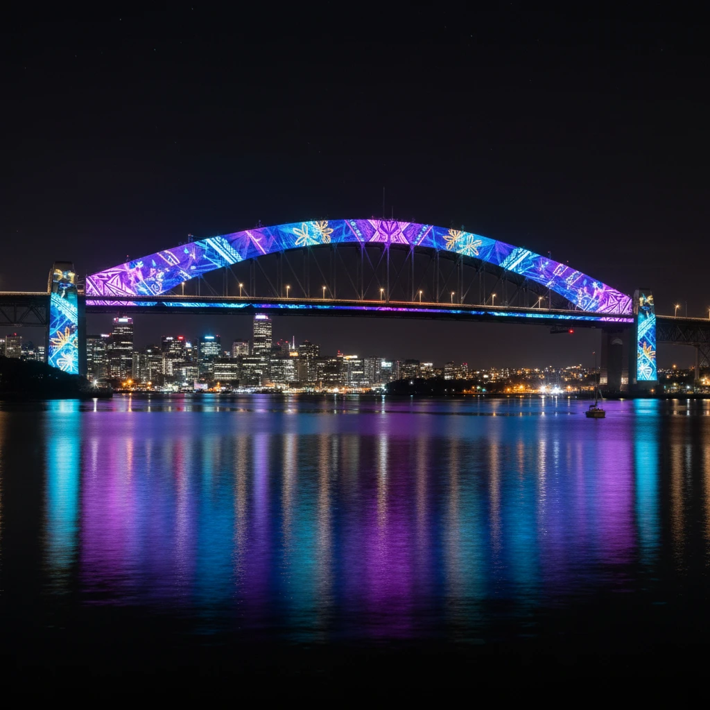 Vector Lights on Auckland Harbour Bridge for Matariki