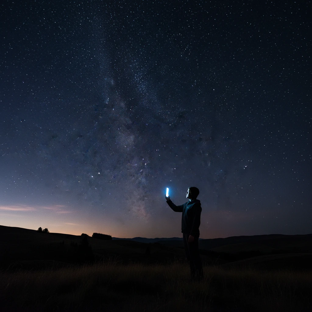 Person using star forecast app to view Matariki