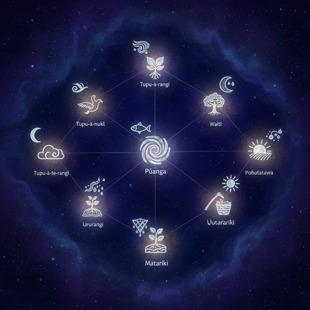 Diagram of the nine stars of Matariki and their symbolic meanings