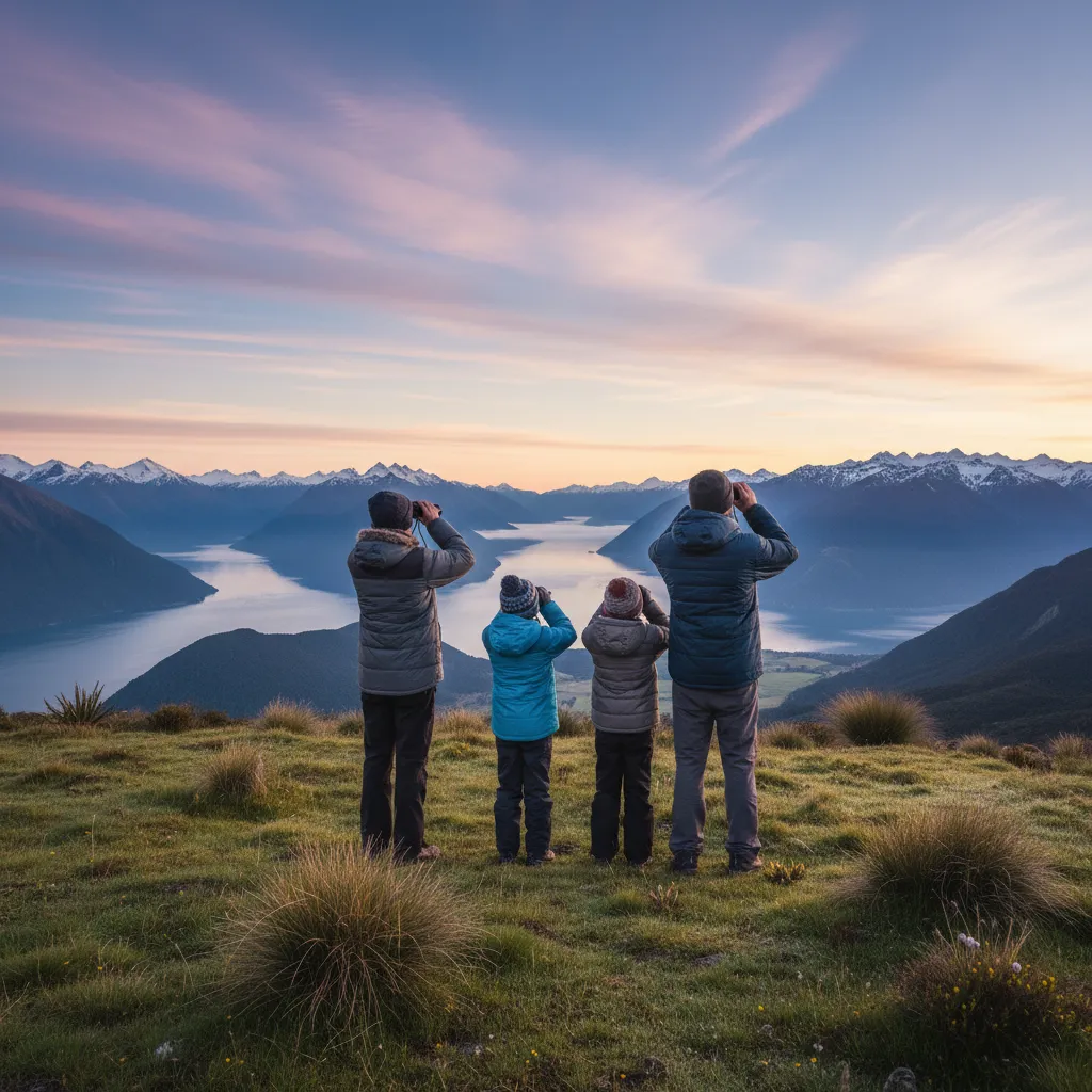 Family stargazing for Puanga in early morning winter