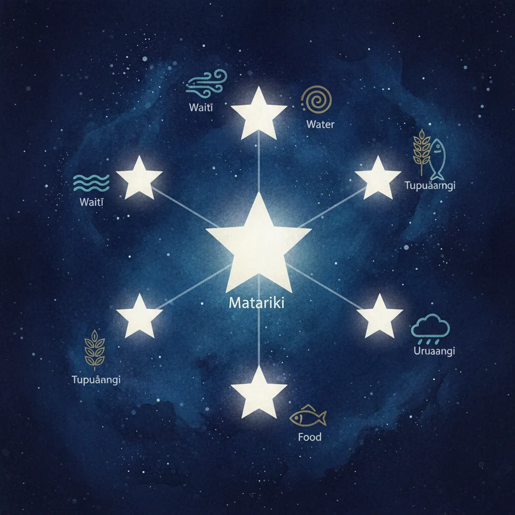 Diagram of the Matariki star family and their environmental domains
