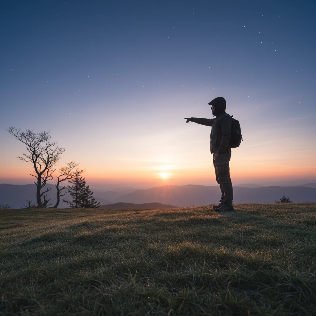 Observer looking for Puanga in the pre-dawn sky