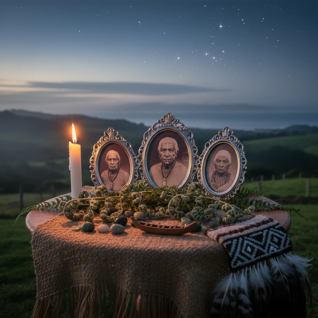 Matariki remembrance altar with photos and candles