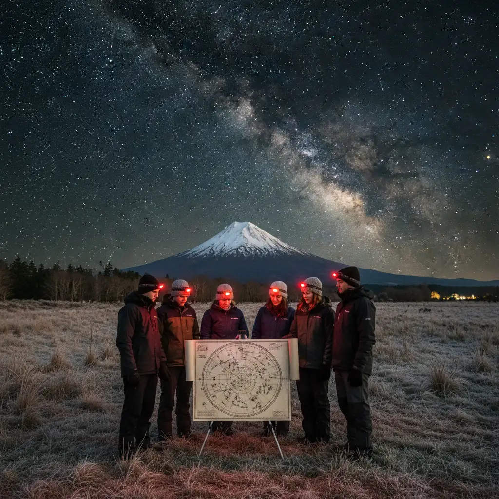 Stargazers using a Puanga map in Taranaki
