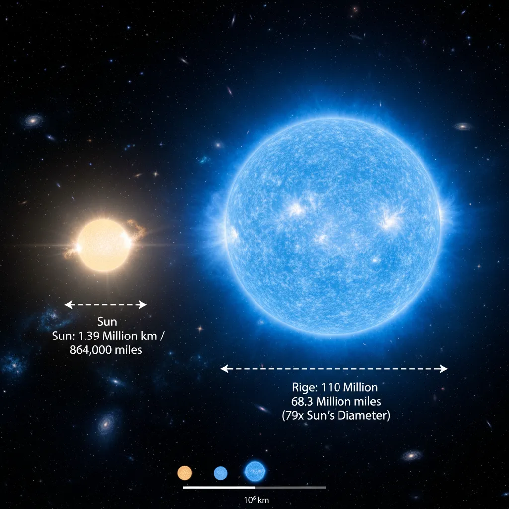 Size comparison between the Sun and Rigel star facts