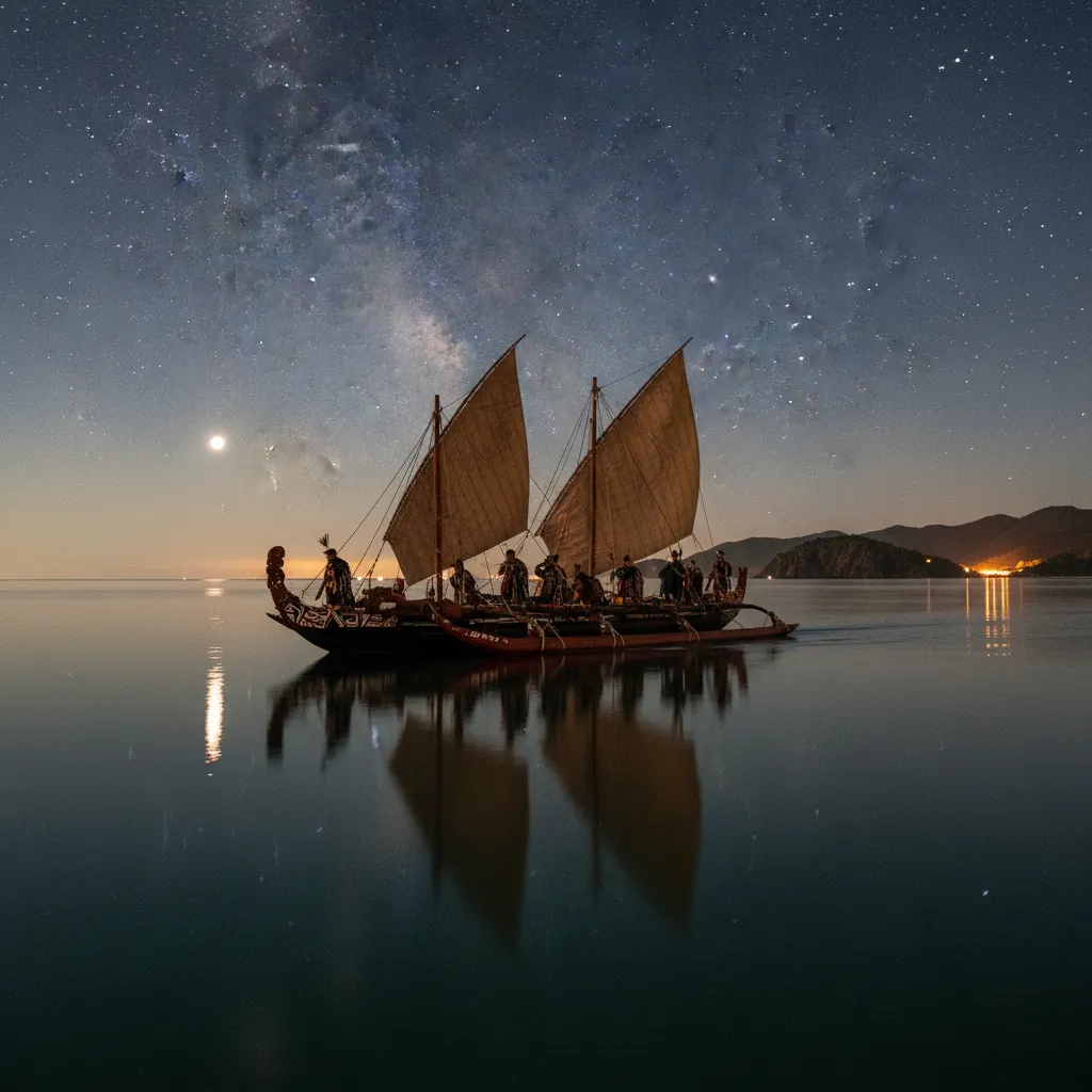 Traditional waka sailing under the guidance of Waitā
