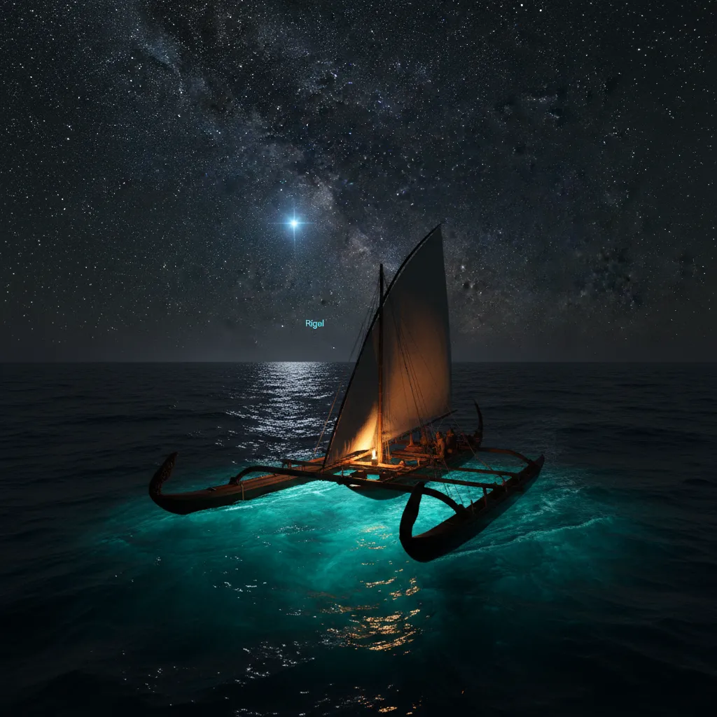 Waka hourua sailing under the starlight of Puanga