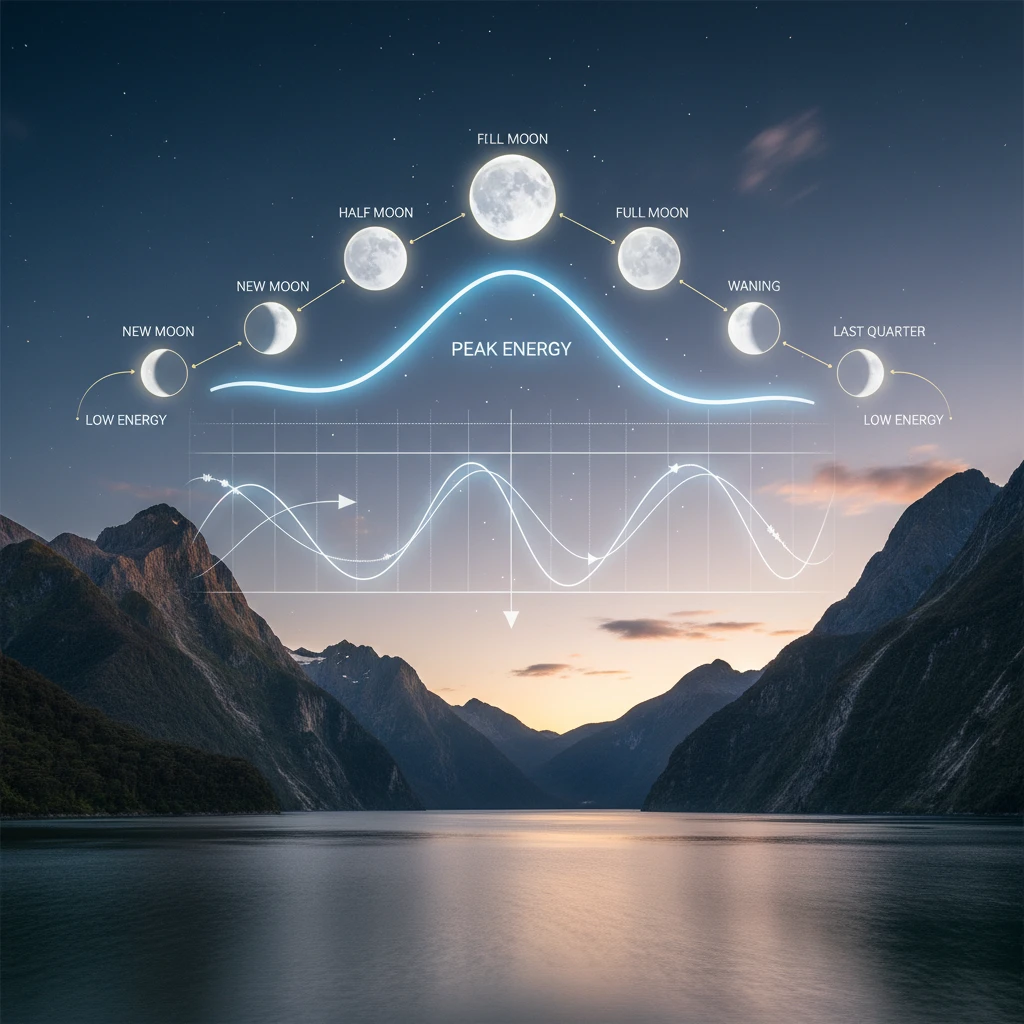 Diagram of Moon Phases and Energy Levels in Maramataka