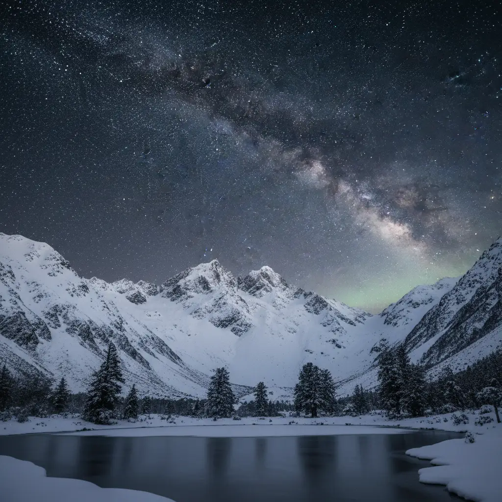 Snow-covered Southern Alps under the starlight of Puaka