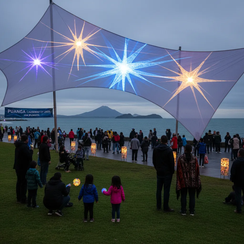 Modern Puanga festival light display and community gathering