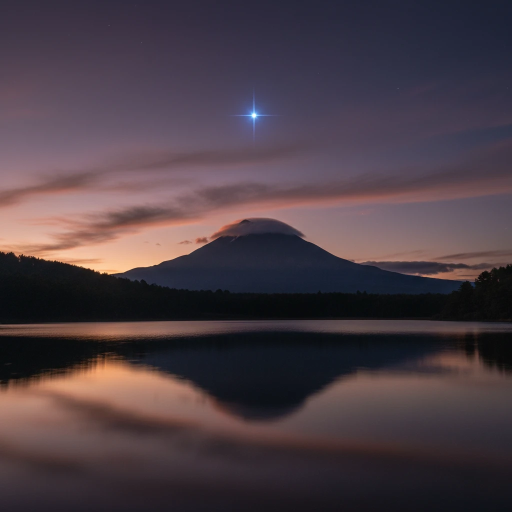 Mount Taranaki silhouette with the star Puanga rising above it