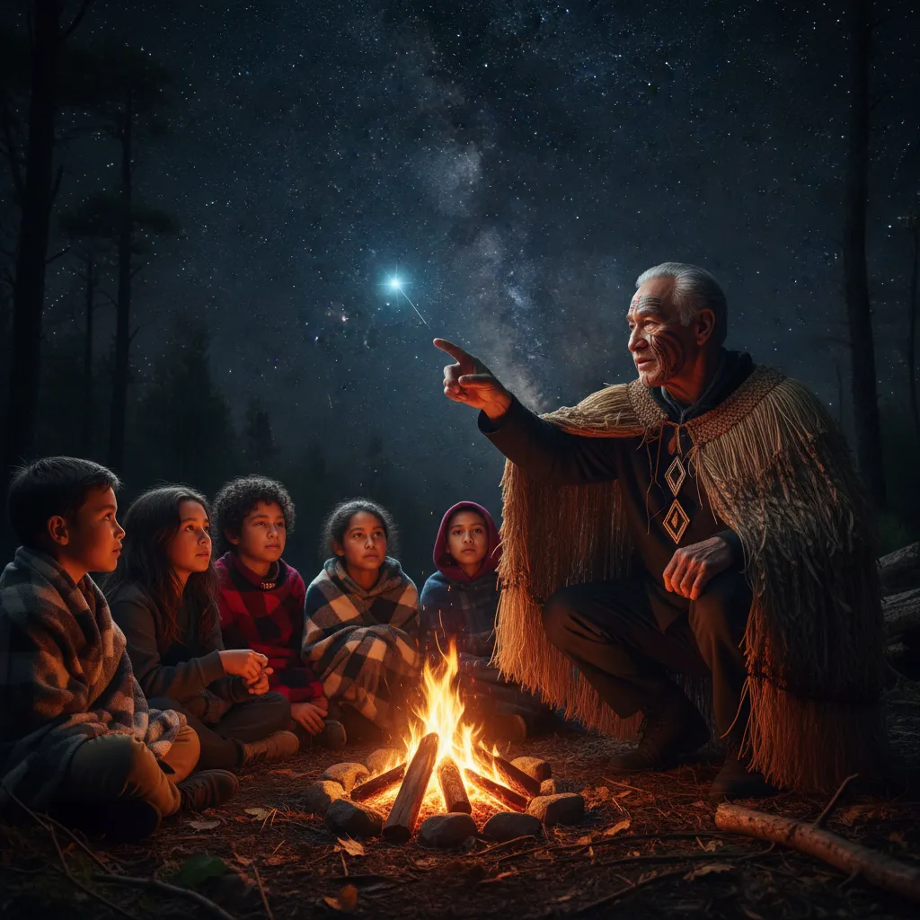 Kaumātua teaching children about the star Puanga