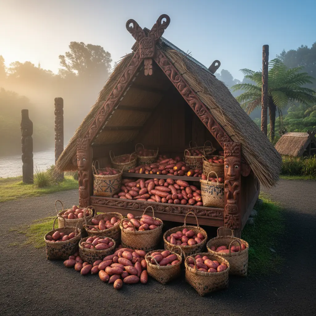 Traditional food storage representing Puanga kai rau