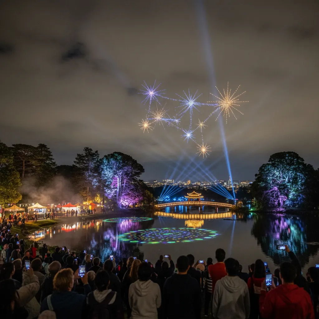 Puanga Festival light installations in New Plymouth