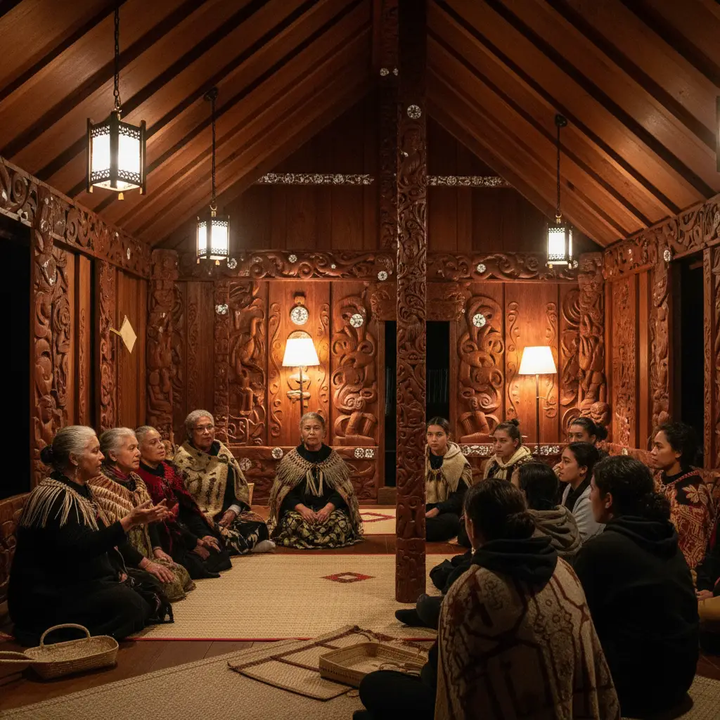 Wānanga session inside a Whanganui marae during Puanga