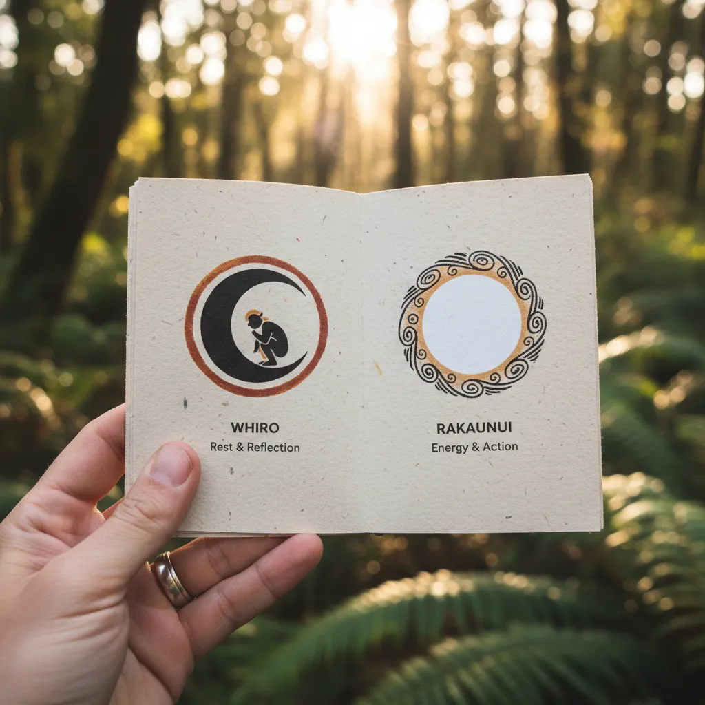 Close up of Maramataka pocket guide showing moon phases