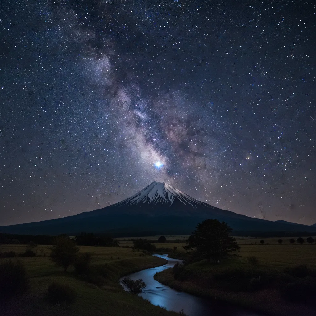 The star Puanga rising above Mount Taranaki signifying the New Year