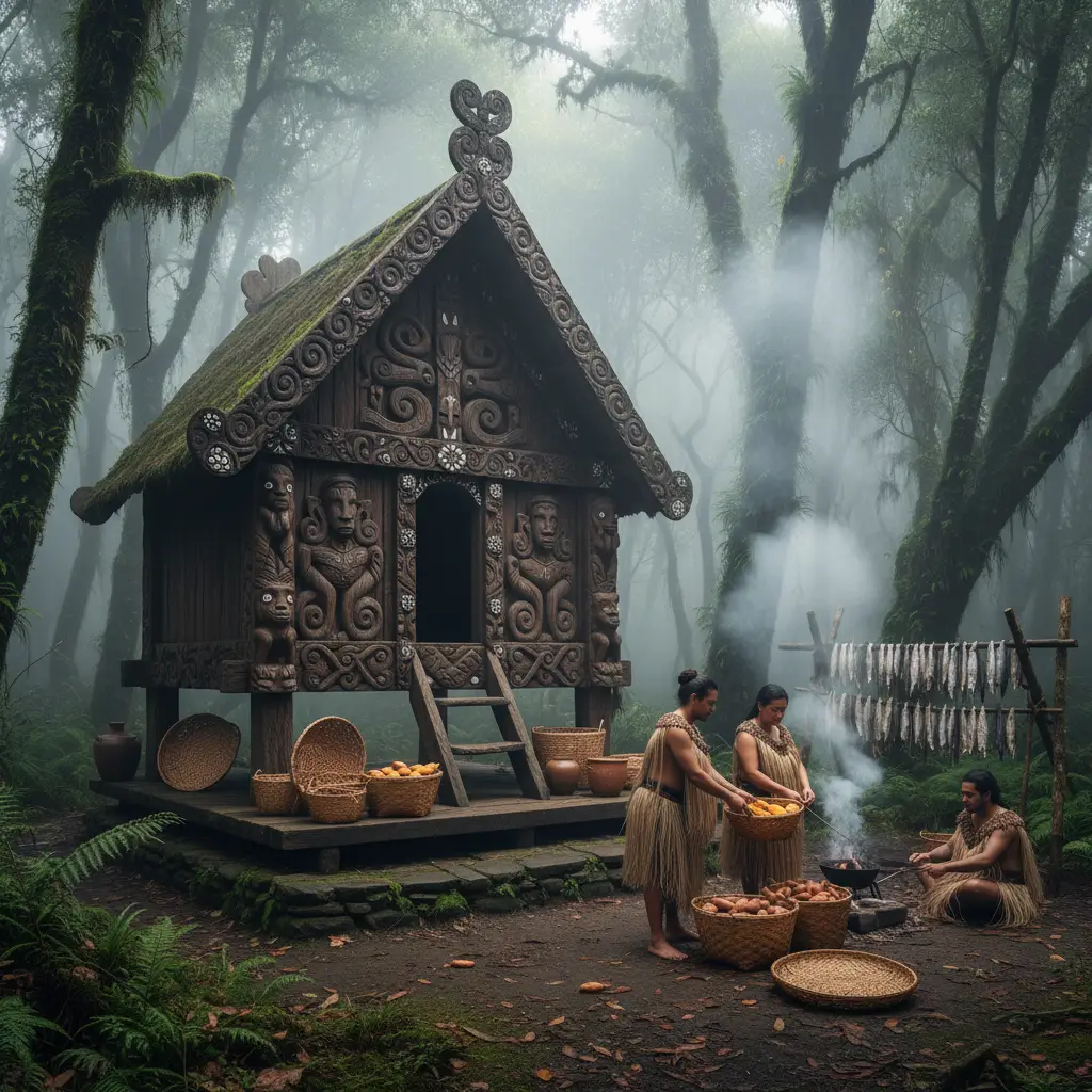 Traditional Māori food storage during the Puanga season