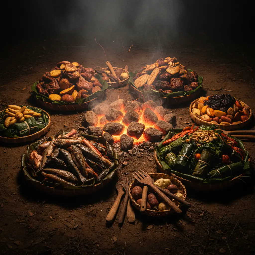 Ingredients for the Hautapu offering arranged in flax baskets
