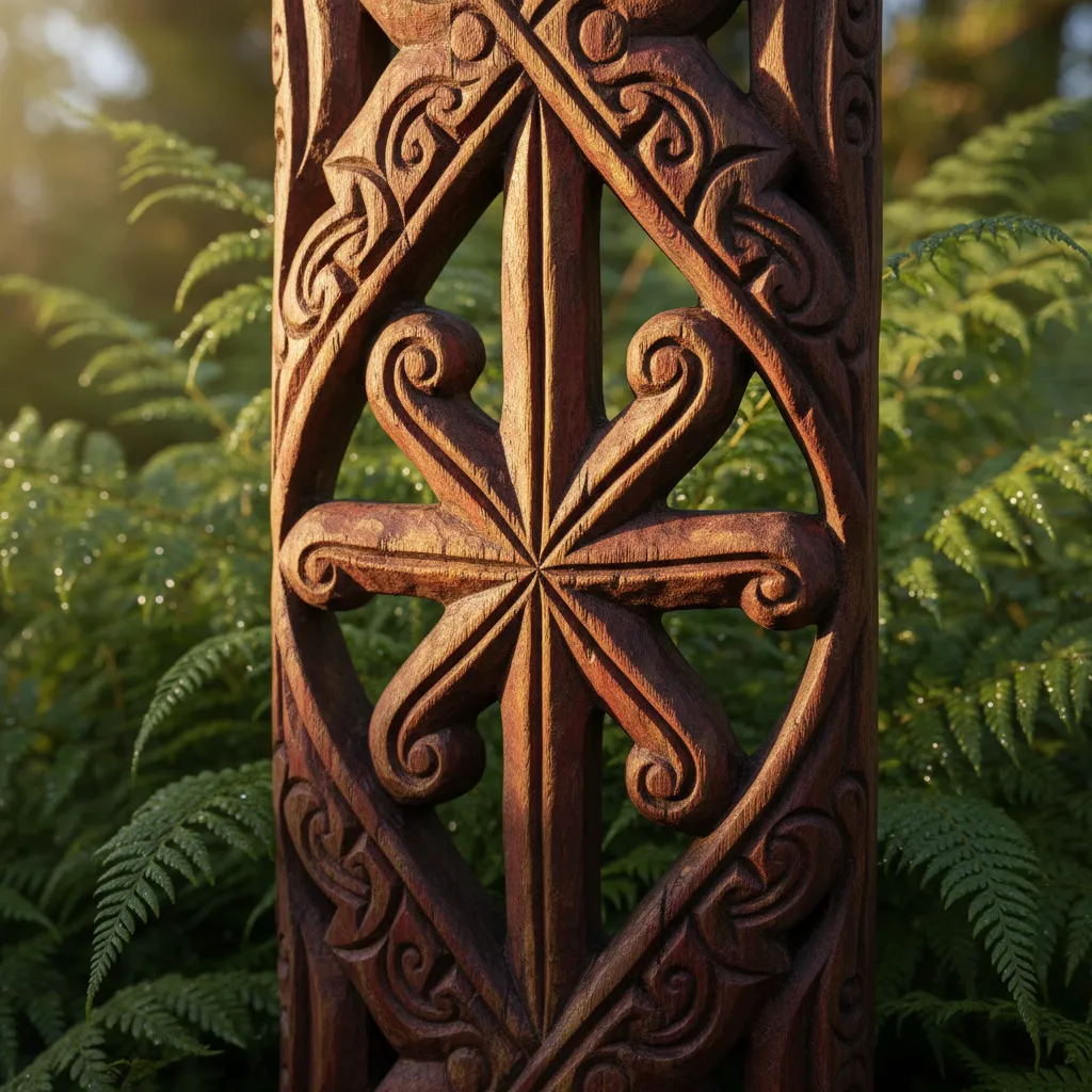 Traditional Māori carving representing the star Puanga and agricultural abundance