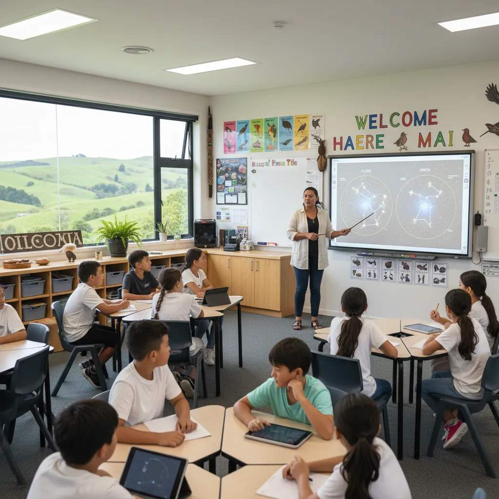 Teacher explaining the astronomical differences between Matariki and Puanga to students
